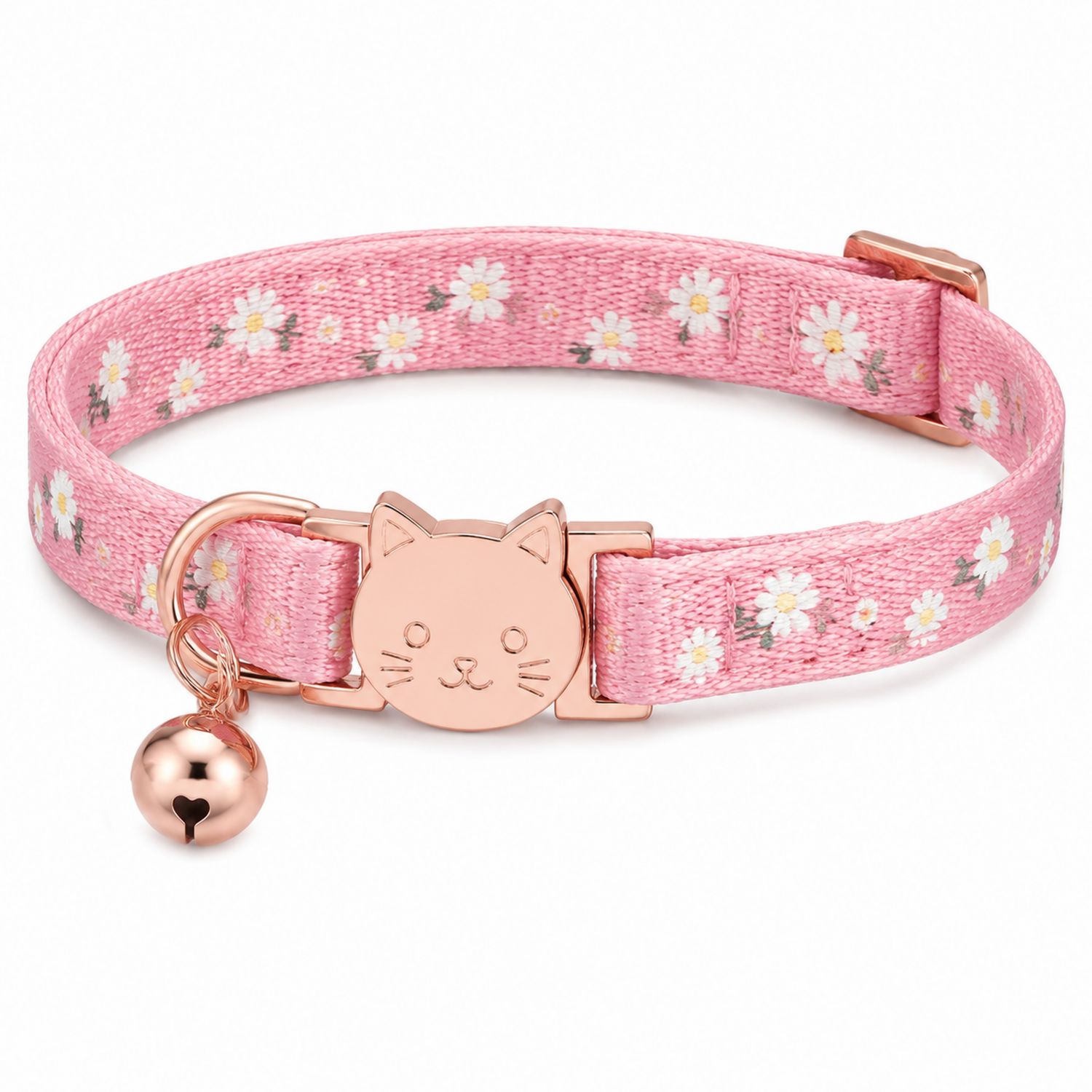 Collar Ajustable para Gato con Diseño Floral y Cascabel Rosa