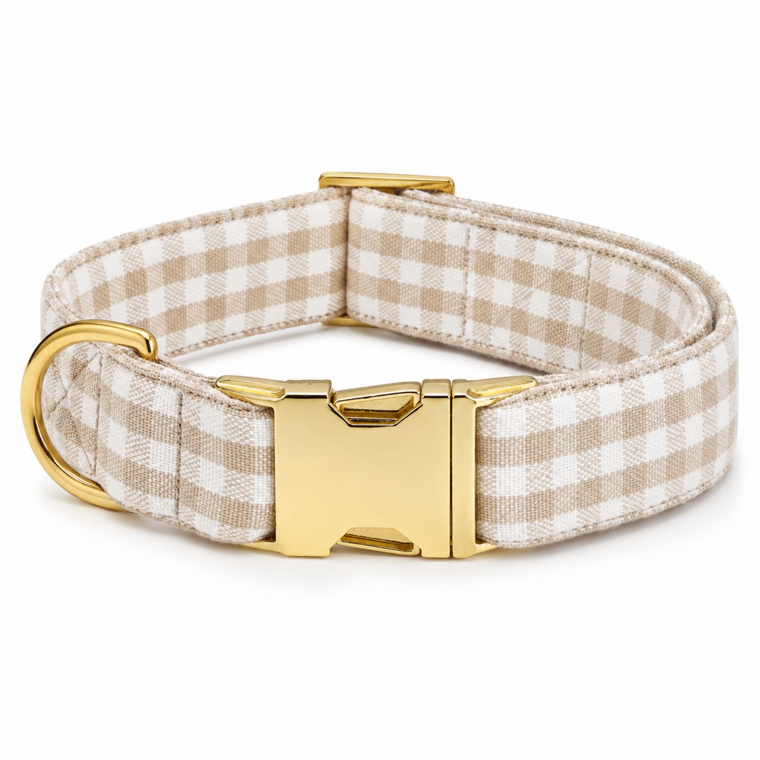 Collar de Perro de Cuadros Beige con Cierre Metálico Dorado