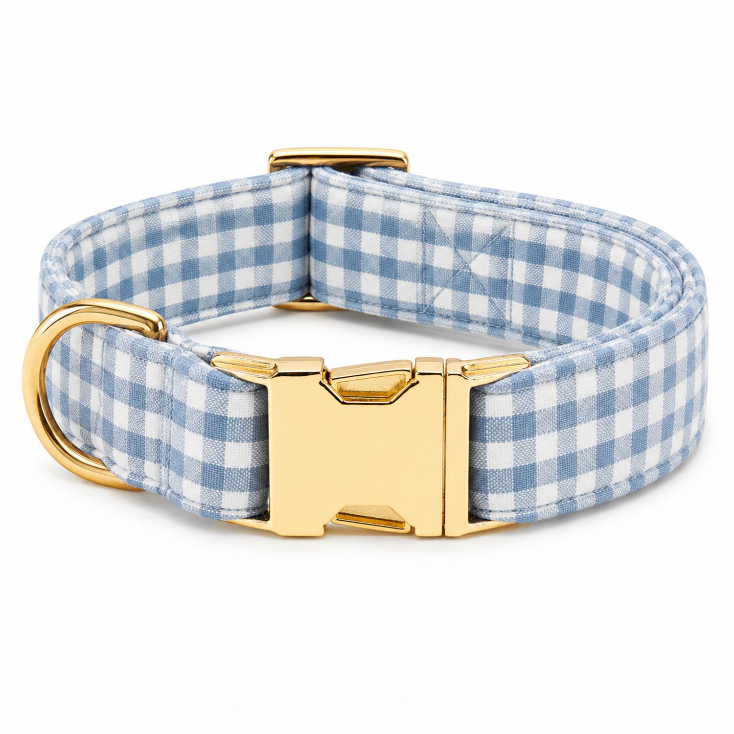 Collar para Perro Cuadros Azules con Hebilla Dorada