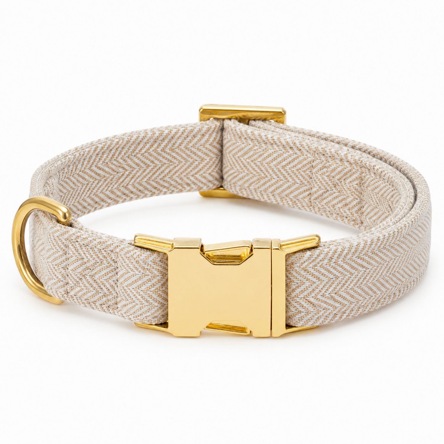 Collar para perros con hebilla dorada y diseño espiga beige