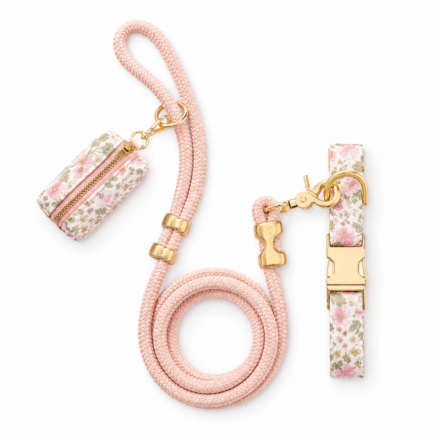 Set de Correa y Collar Floral Rosa para Perros