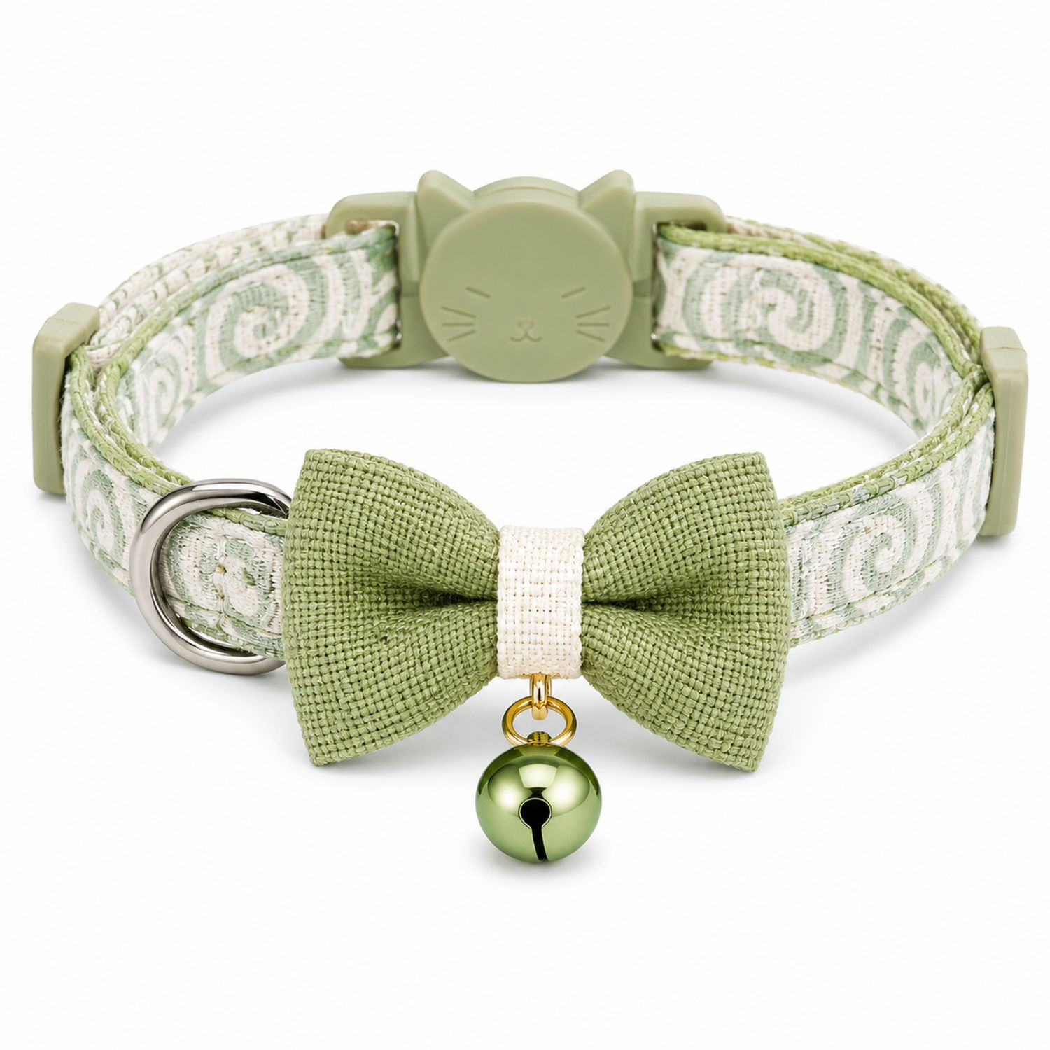 Collar Ajustable para Gato con Lazo y Cascabel Verde