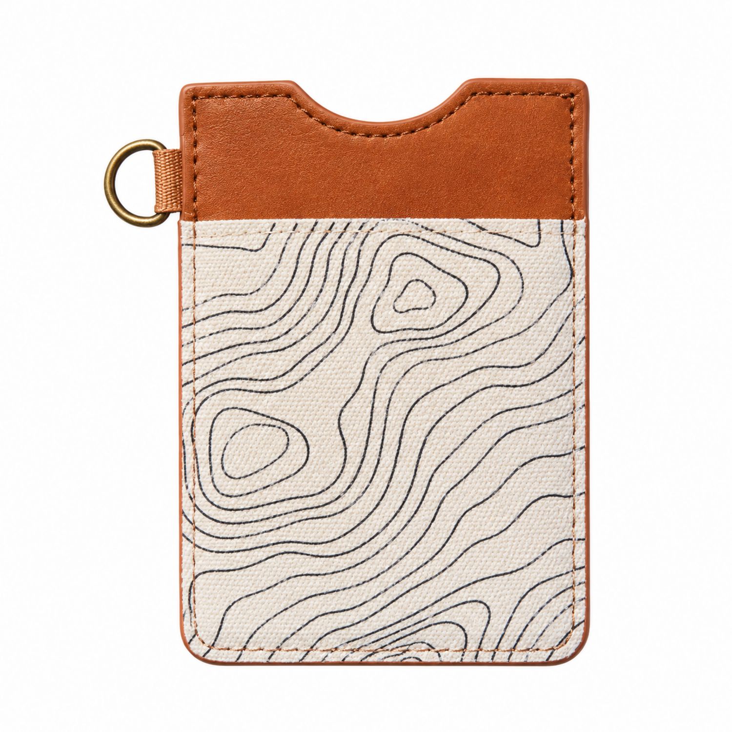 Porte-cartes en Cuir Marron avec Motif Cartographique Écru