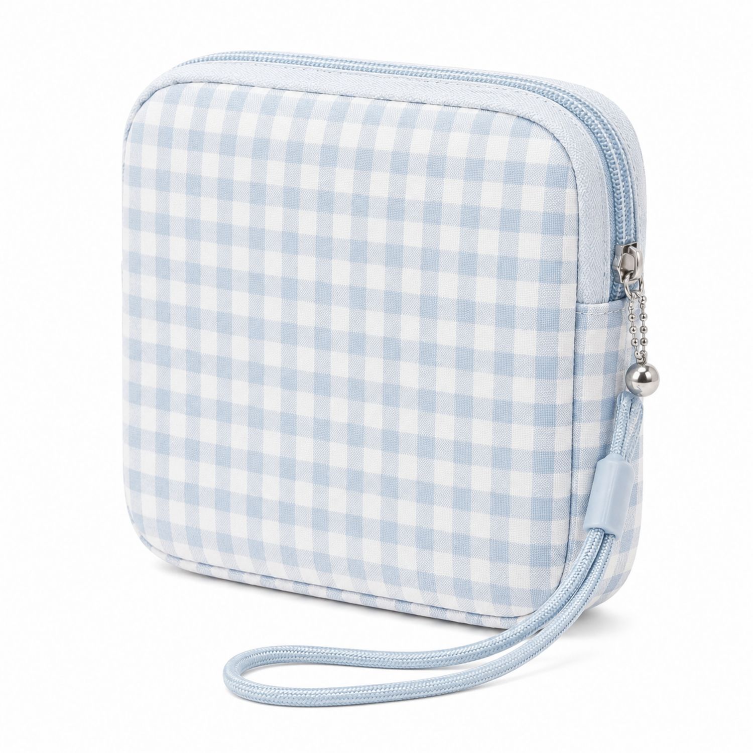Pochette Carrée à Carreaux Bleu Clair et Blanc