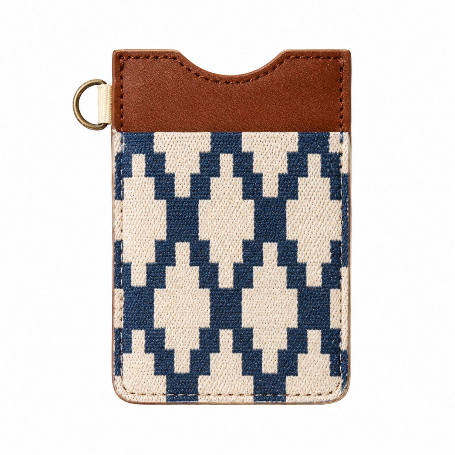 Porte-cartes en Toile Motif Géométrique Marron/Beige/Bleu