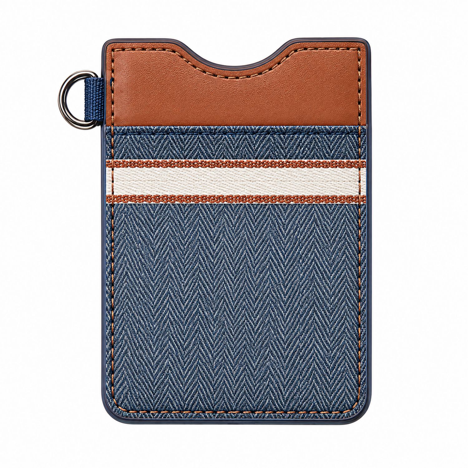 Porte-carte en Tissu Bleu avec Détails Marron