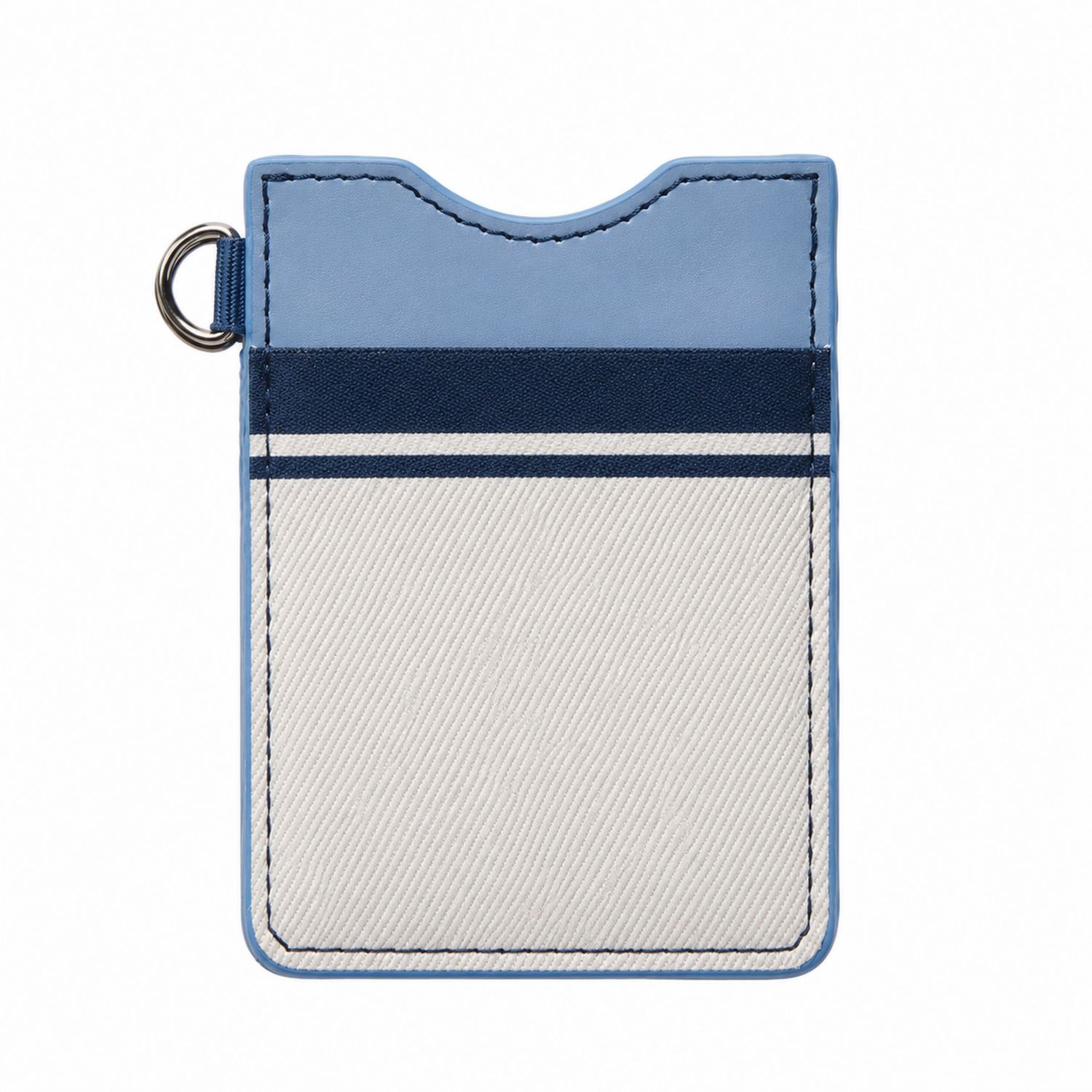 Porte-carte minimaliste bleu clair et blanc avec anneau métallique