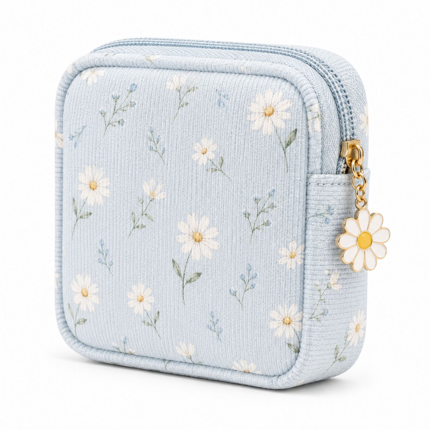 Pochette carrée avec motif marguerite fermeture éclair bleu clair