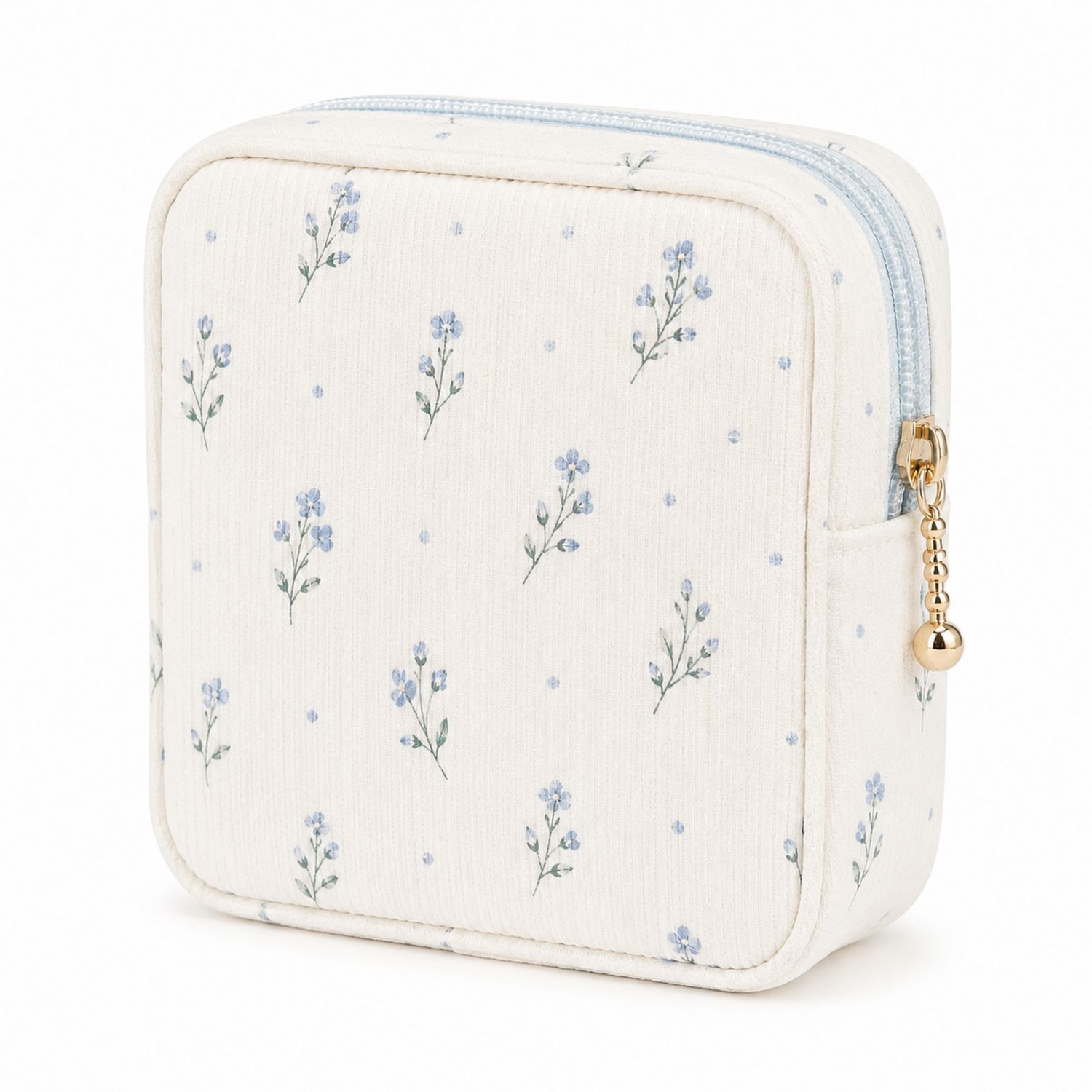 Pochette de Rangement Crème avec Motif Floral Bleu