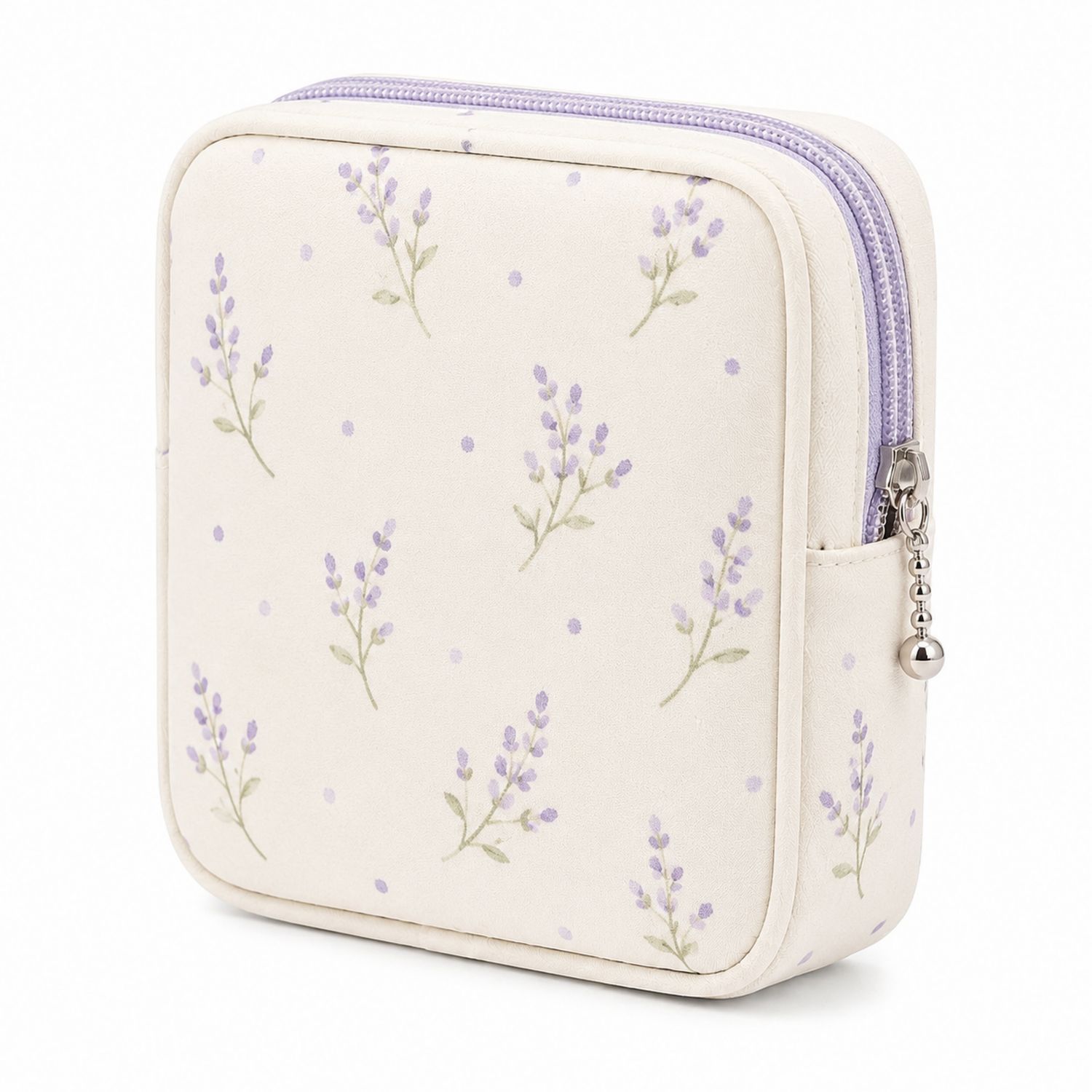 Pochette de Rangement Florale Lavande Blanc et Violet 15x15x7cm