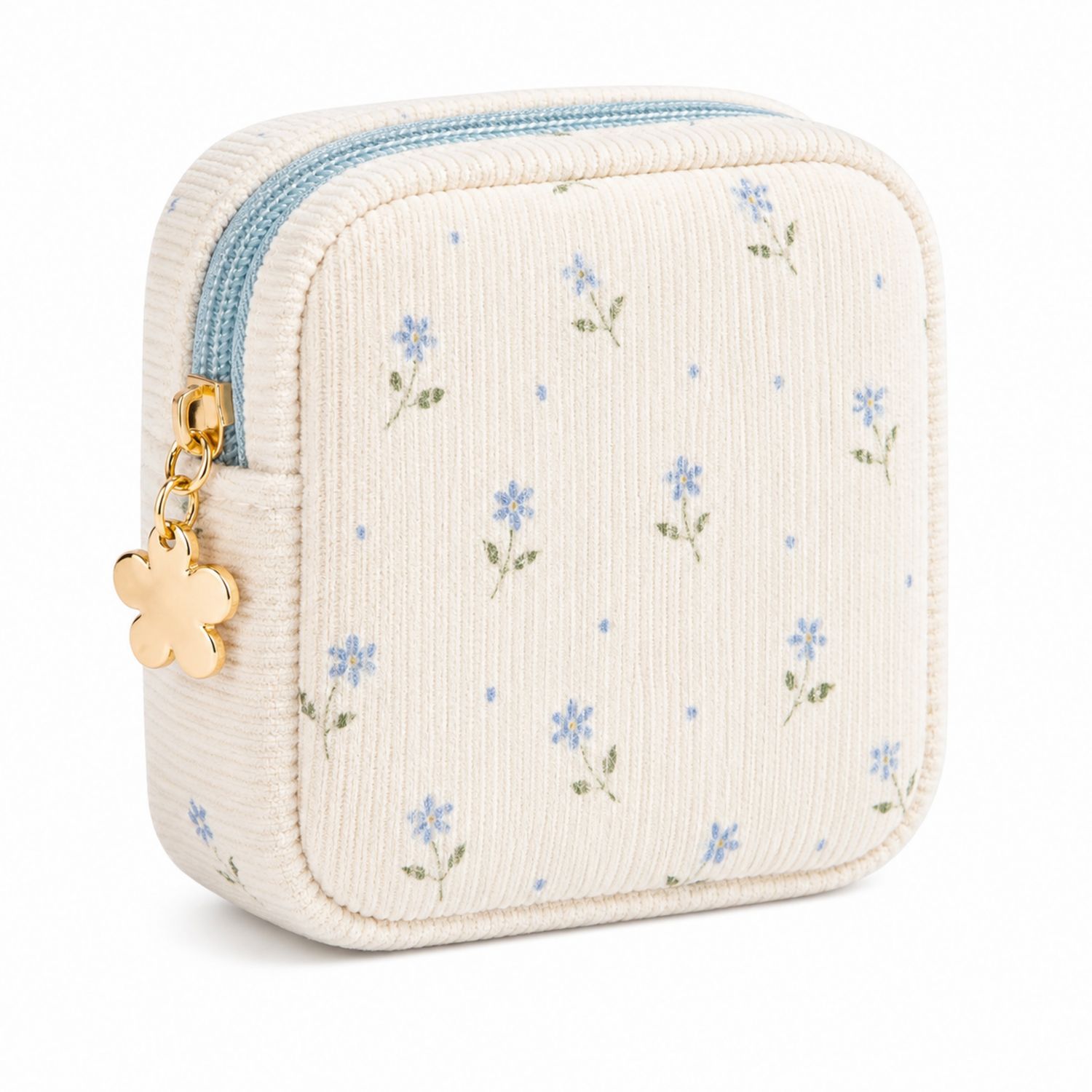 Trousse à accessoires florale beige et bleue