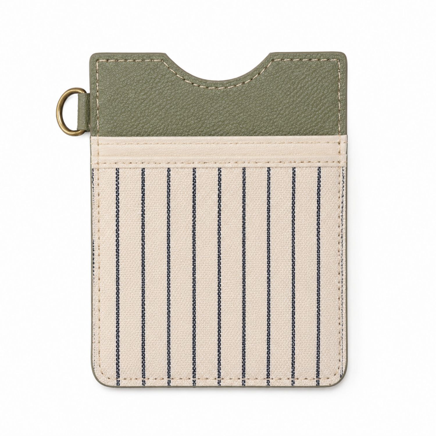 Porte-cartes vertical à rayures vert et beige