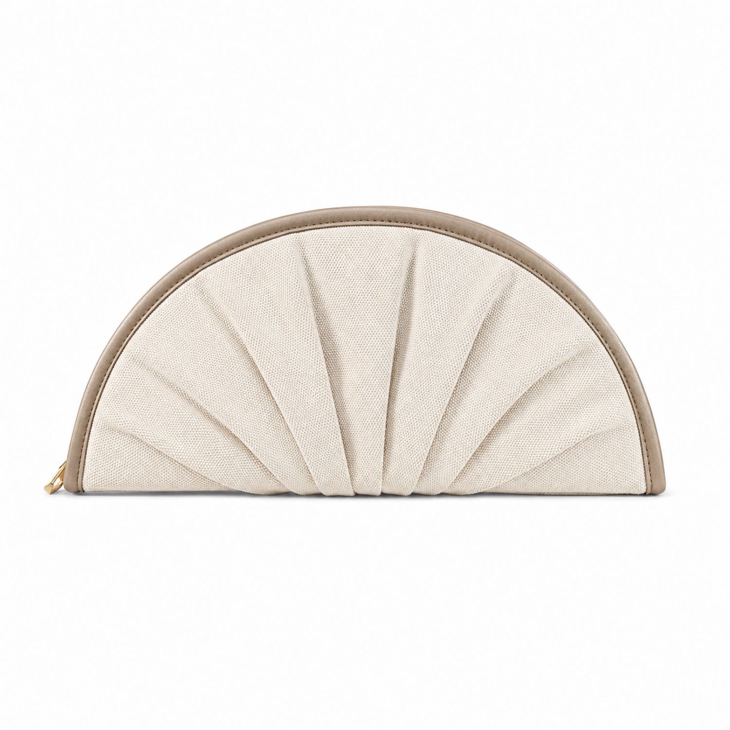 Pochette Demi-Lune Plissée Beige avec Fermeture Éclair