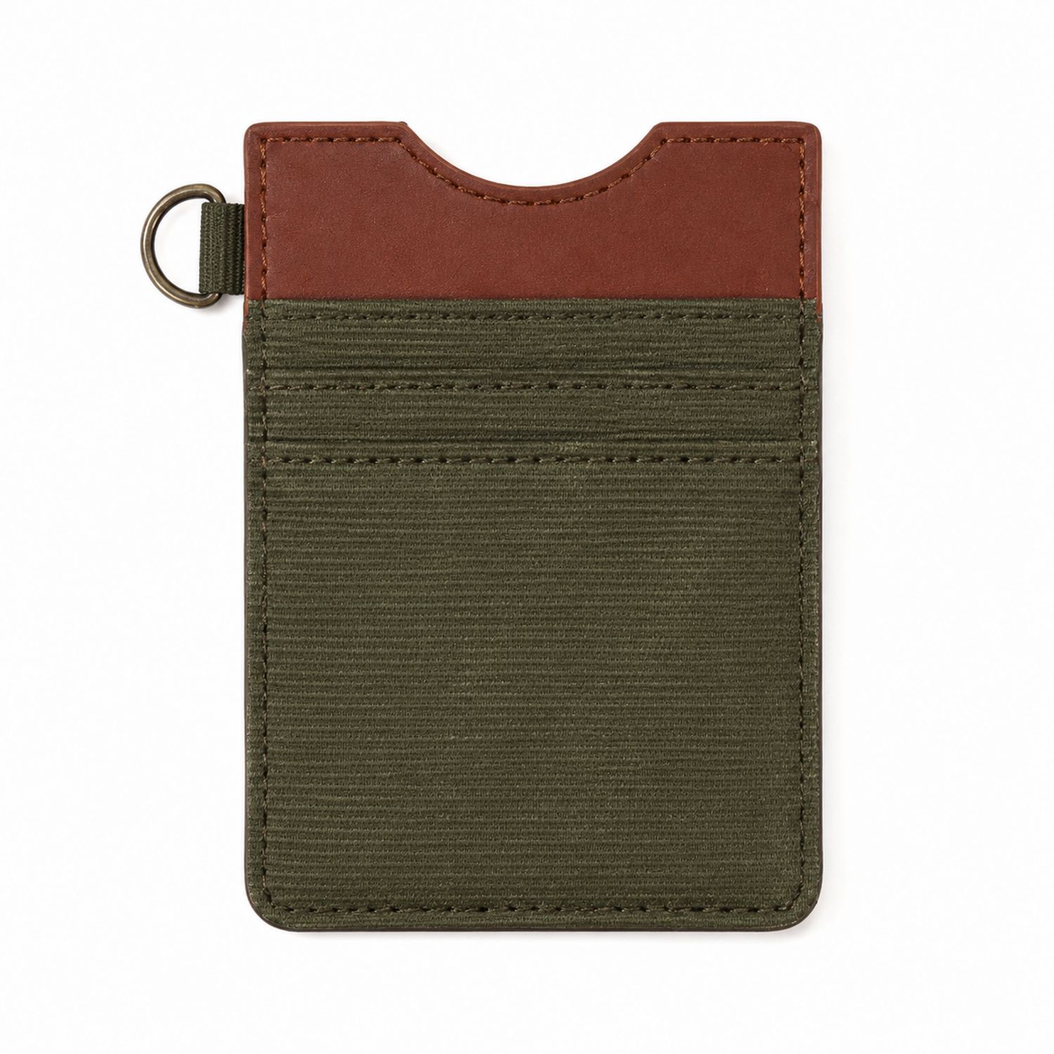 Porte-cartes minimaliste en kaki et marron avec attache