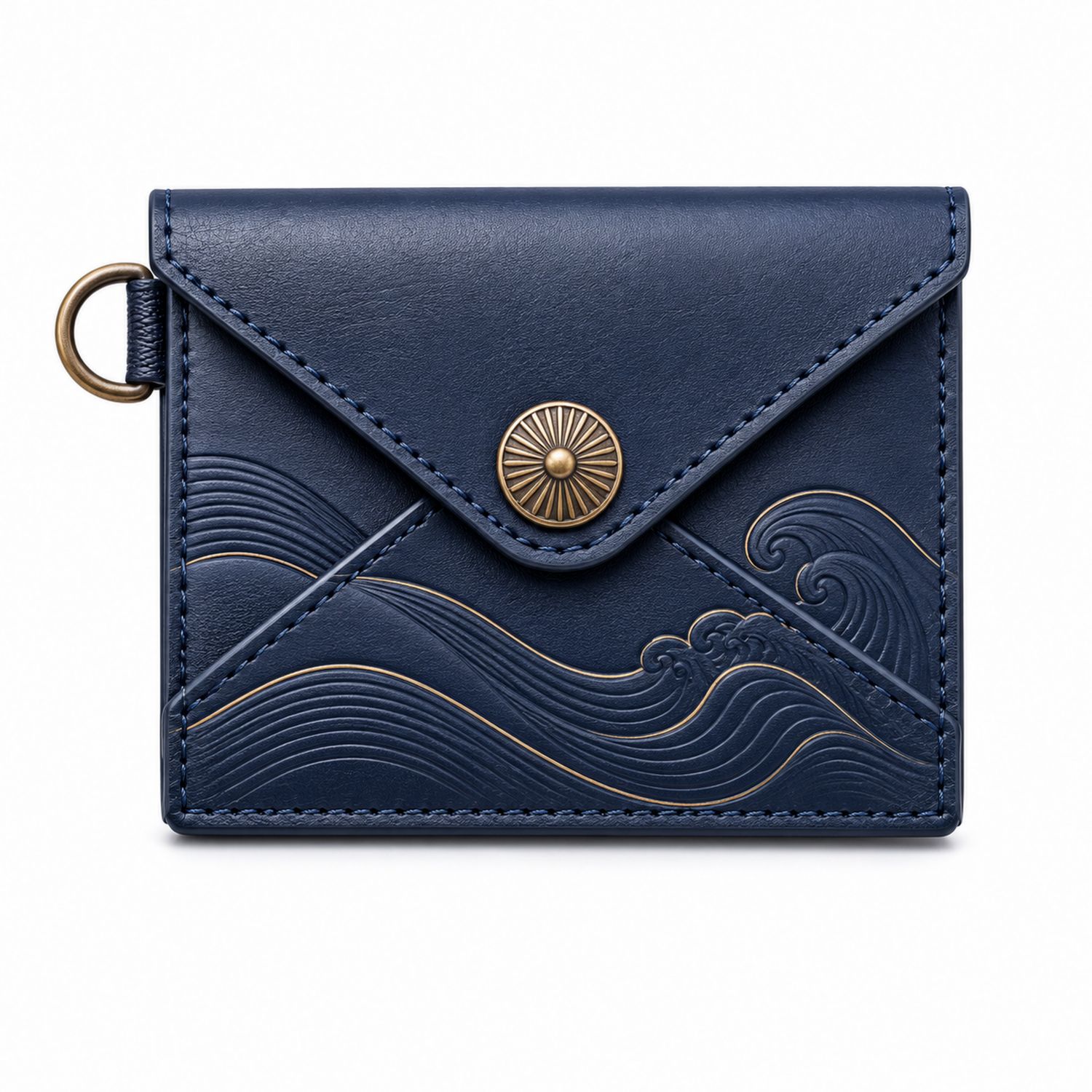 Portefeuille bleu marine avec motif de vague embossé