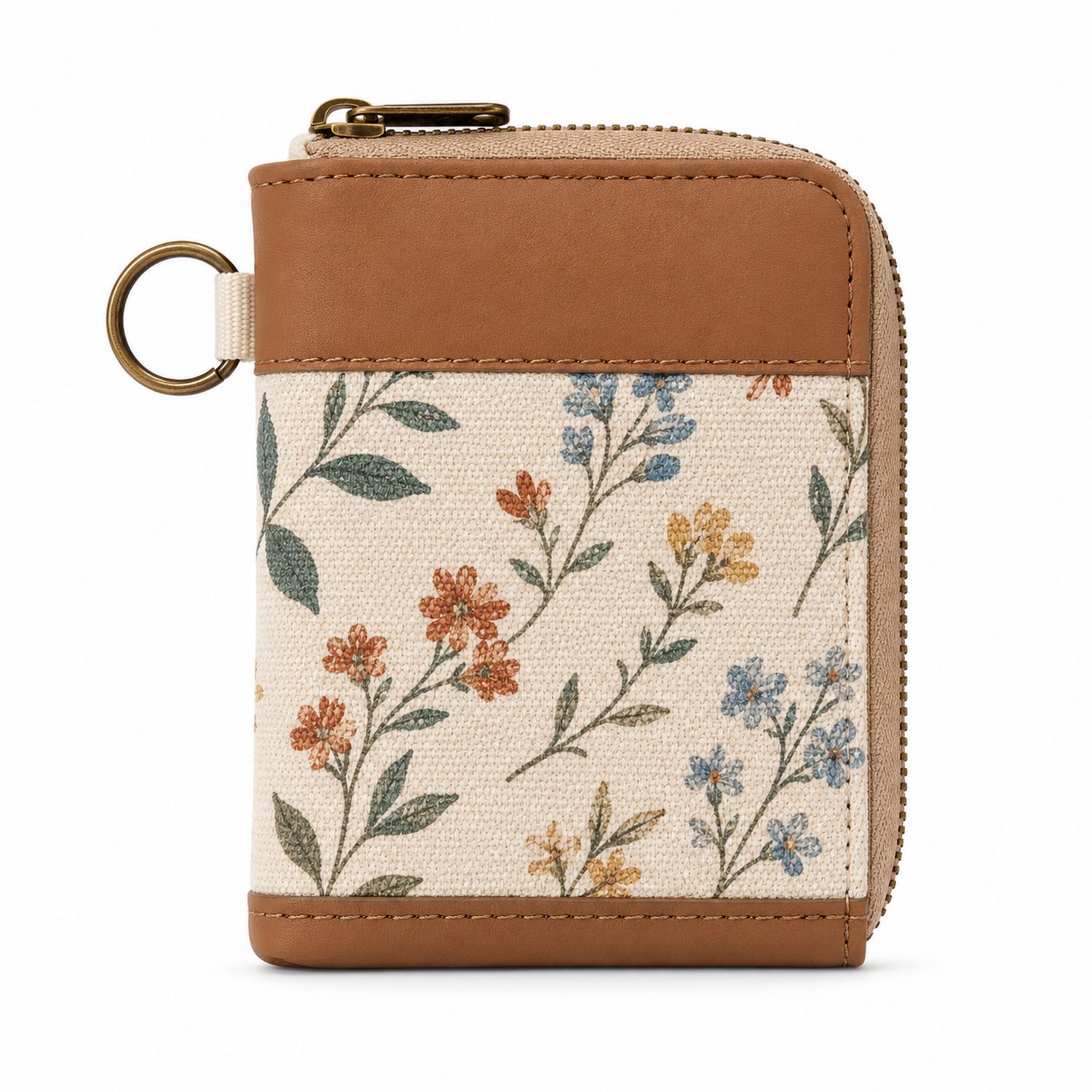 Portefeuille en toile florale multicolore beige et marron