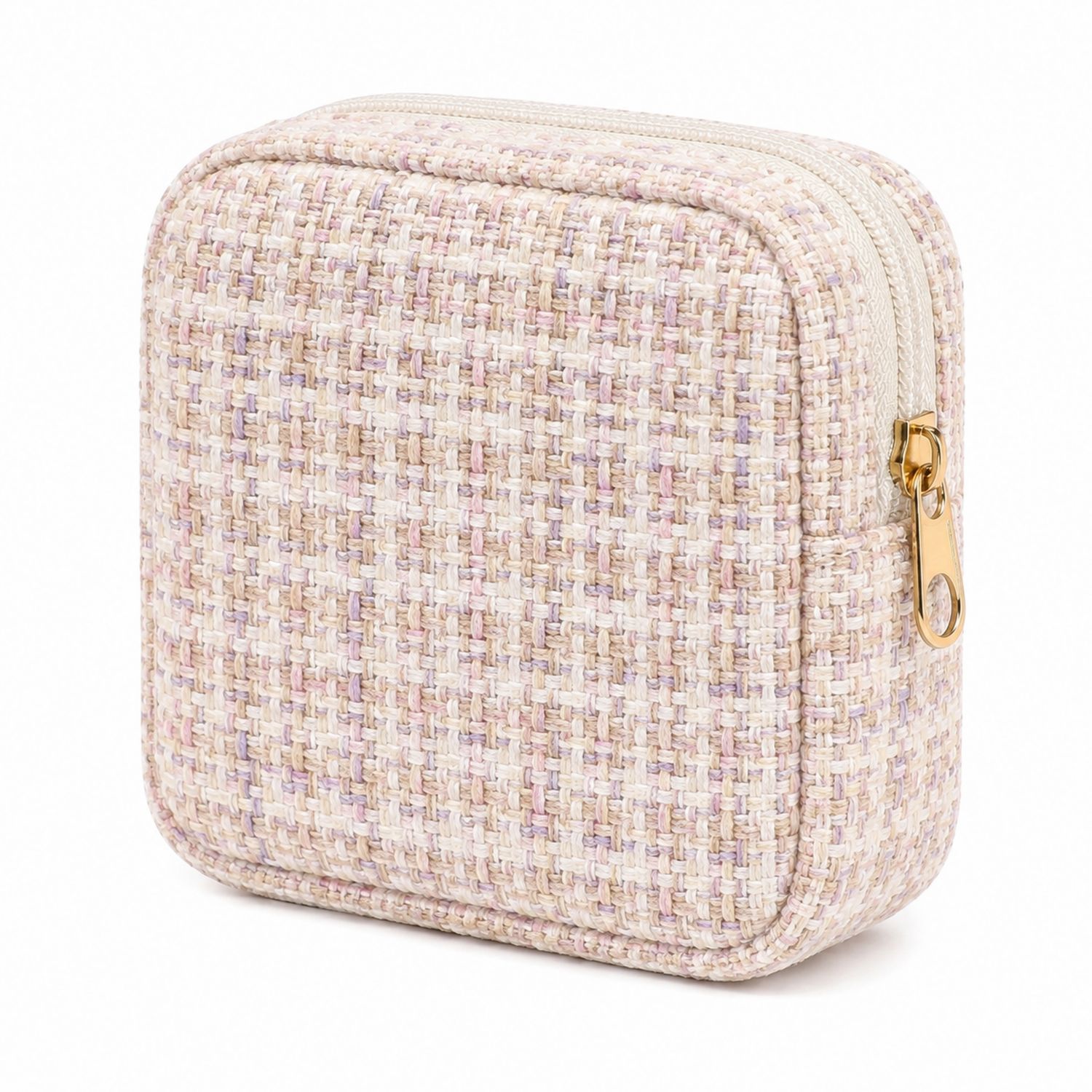 Pochette Carrée de Rangement à Fermeture Éclair en Tissu Tissé