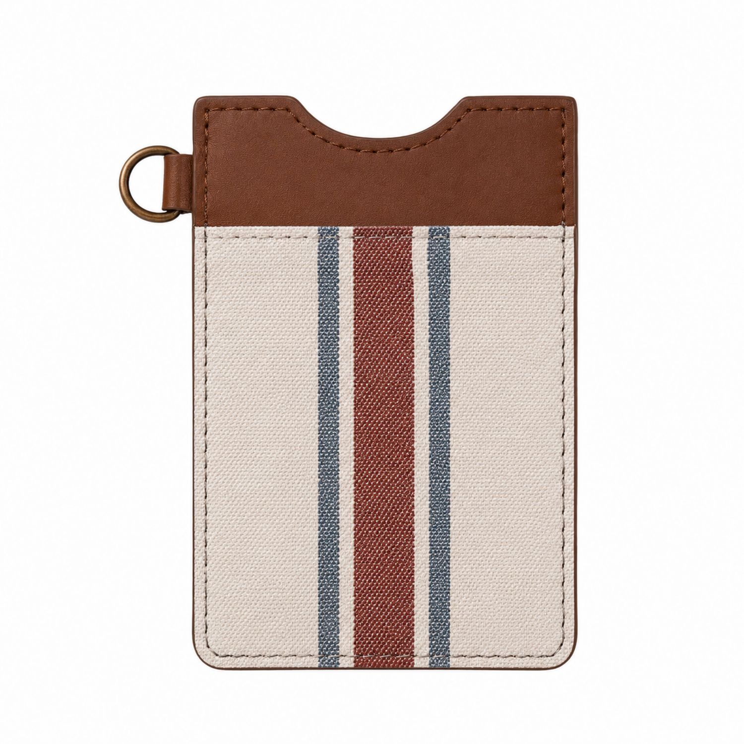 Porte-cartes rayé marron et blanc avec anneau