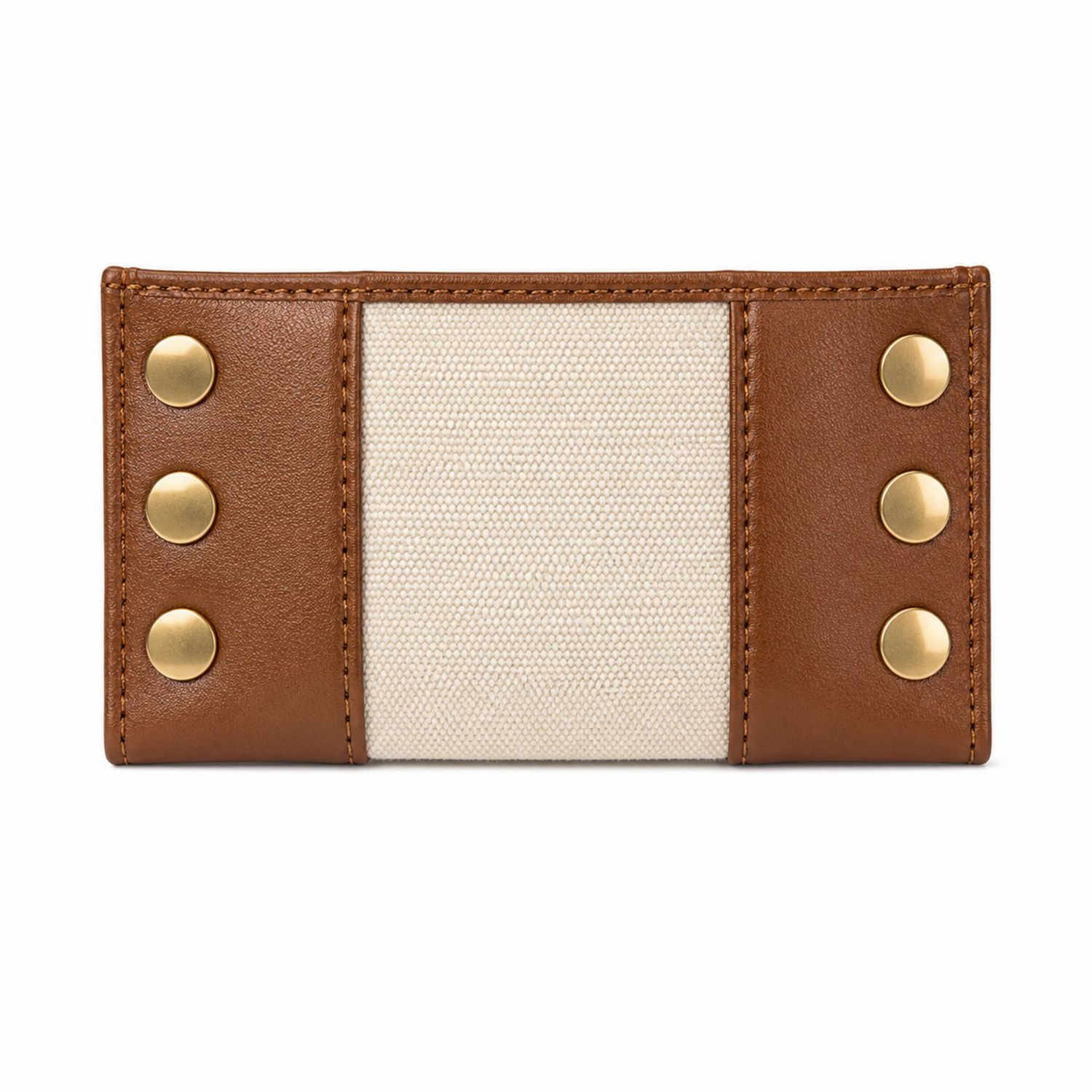 Portefeuille marron et beige avec rivets dorés