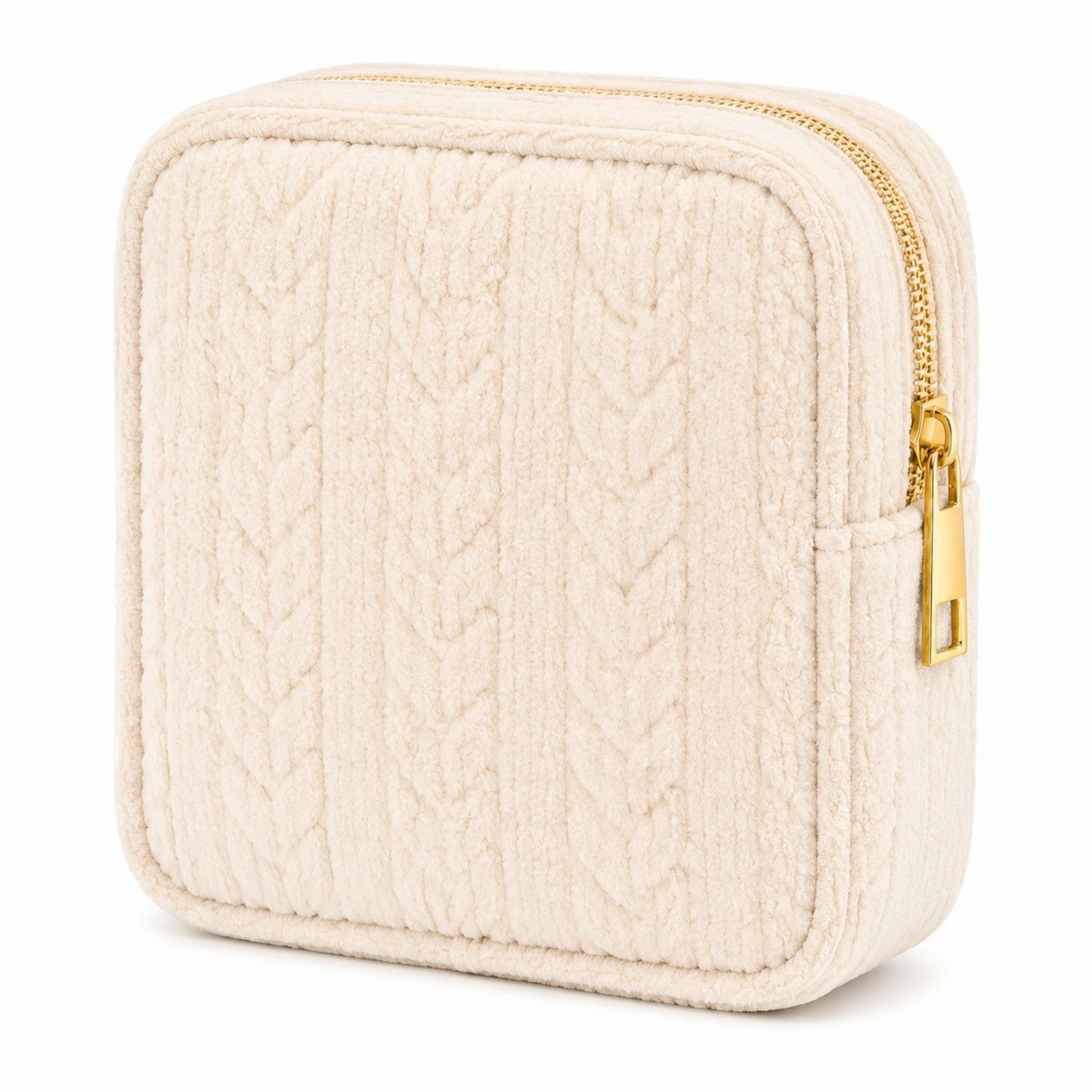 Pochette de Rangement Beige avec Texture Tricotée