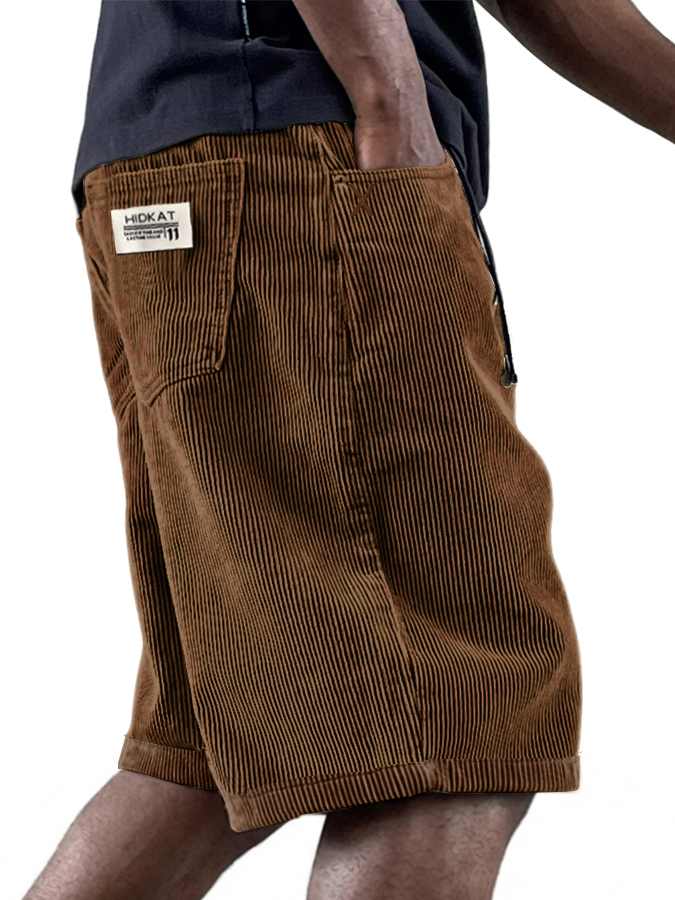 Herren Freizeit Retro Mehrfachtaschen Besticktes Logo Arbeitskleidung Corduroy Shorts-ZierMode