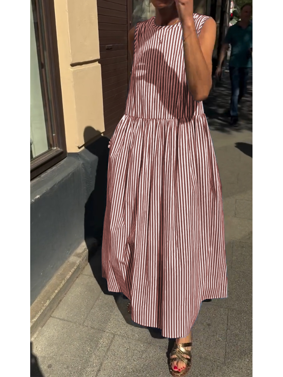🌷🌷 Robe coton rayée, sans manches – style femme