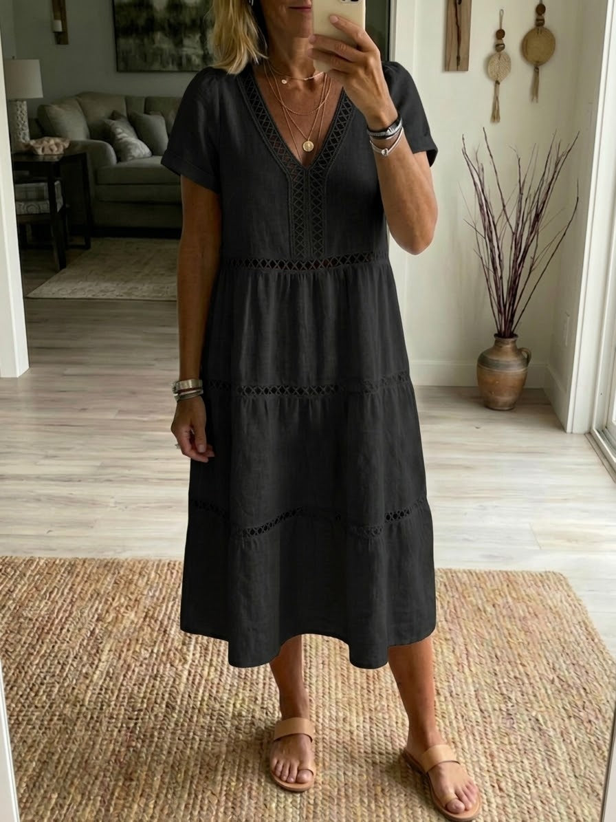 🌷🌷Robe Femme Lin Coton Décontractée – Patchwork Découpé Ruban
