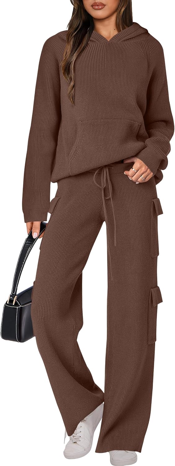 🎄 LIQUIDATION NOËL 🔥 Ensemble 2 pièces – Sweat à capuche tricoté et pantalon droit