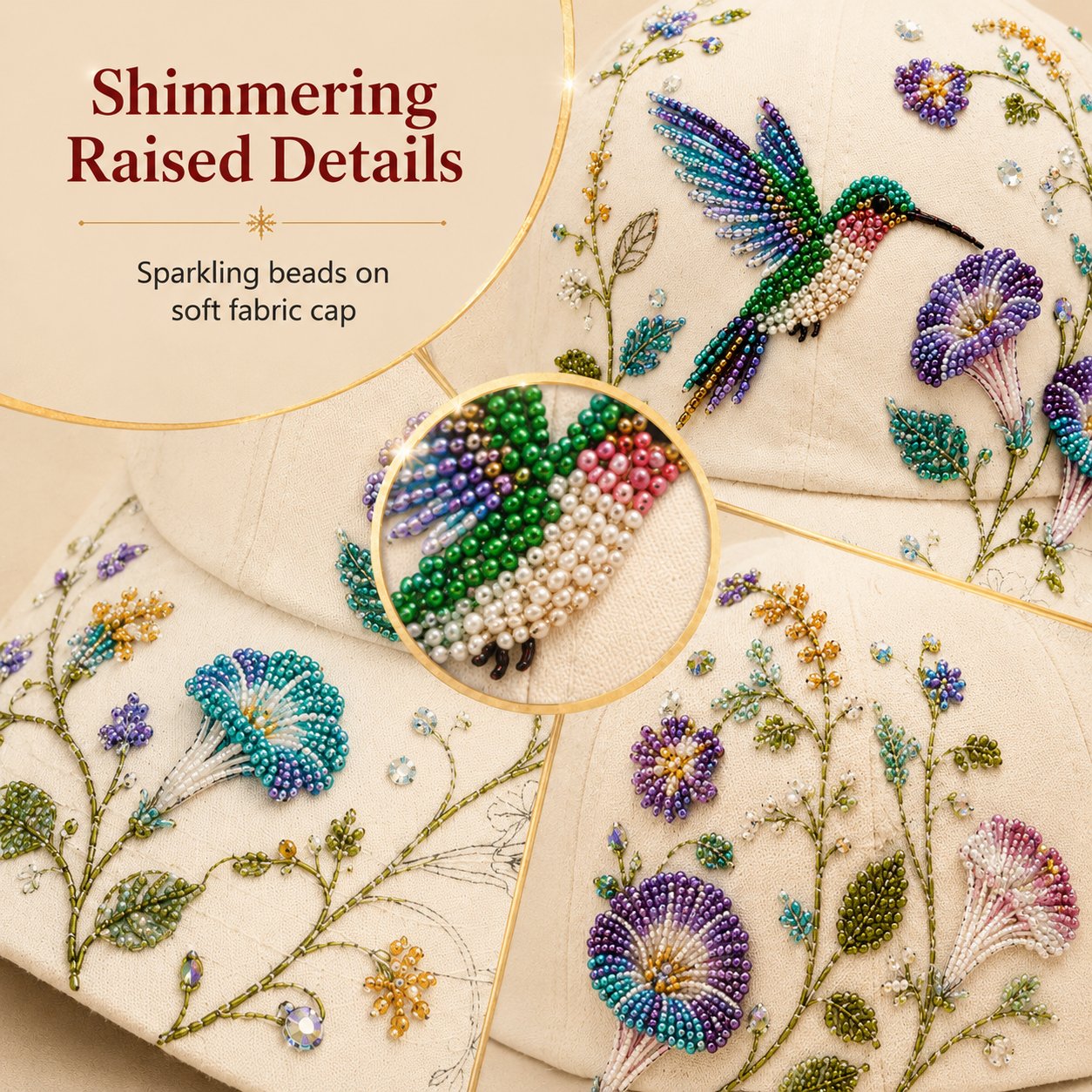 🧢🌸 Kit DIY Chapeau de Jardin Colibri Premium | Toile luxe, perles anti-rayures indécolorables🌿🪡✨