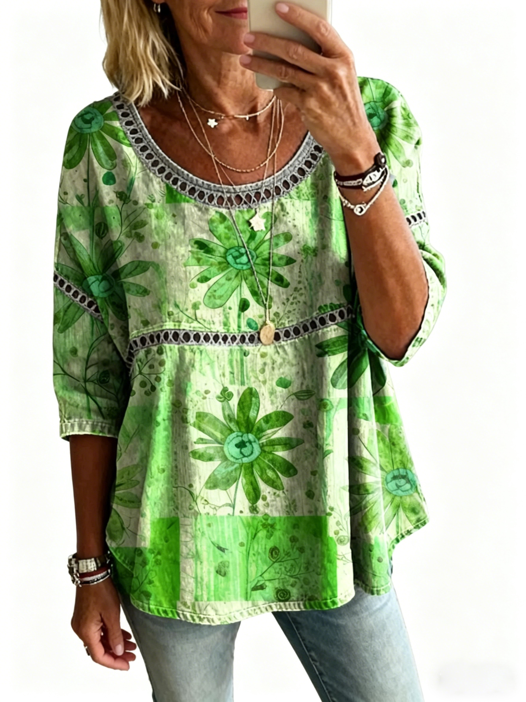 Blouse décontractée vintage pour femme, imprimé abstrait et coupe ample