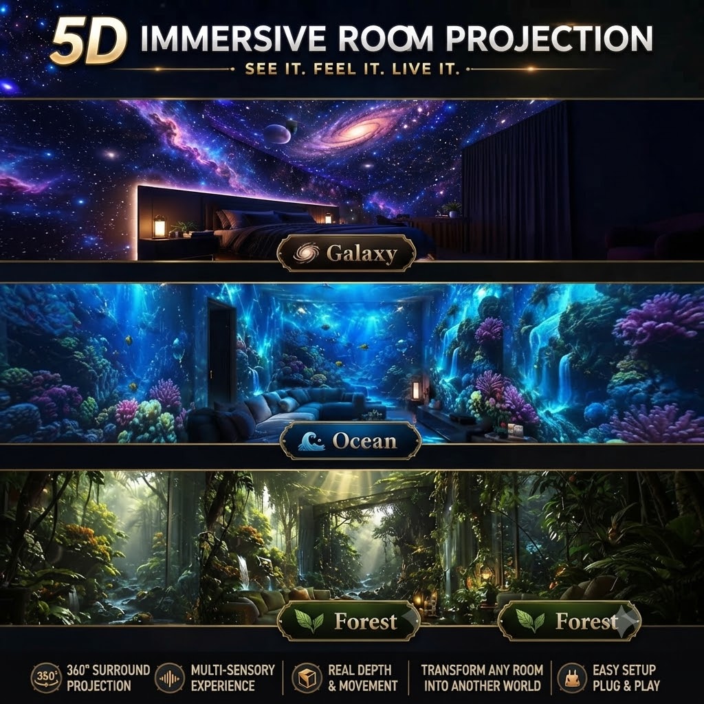 Projecteur 5D holographique intelligent – Océan, Galaxie & Forêt