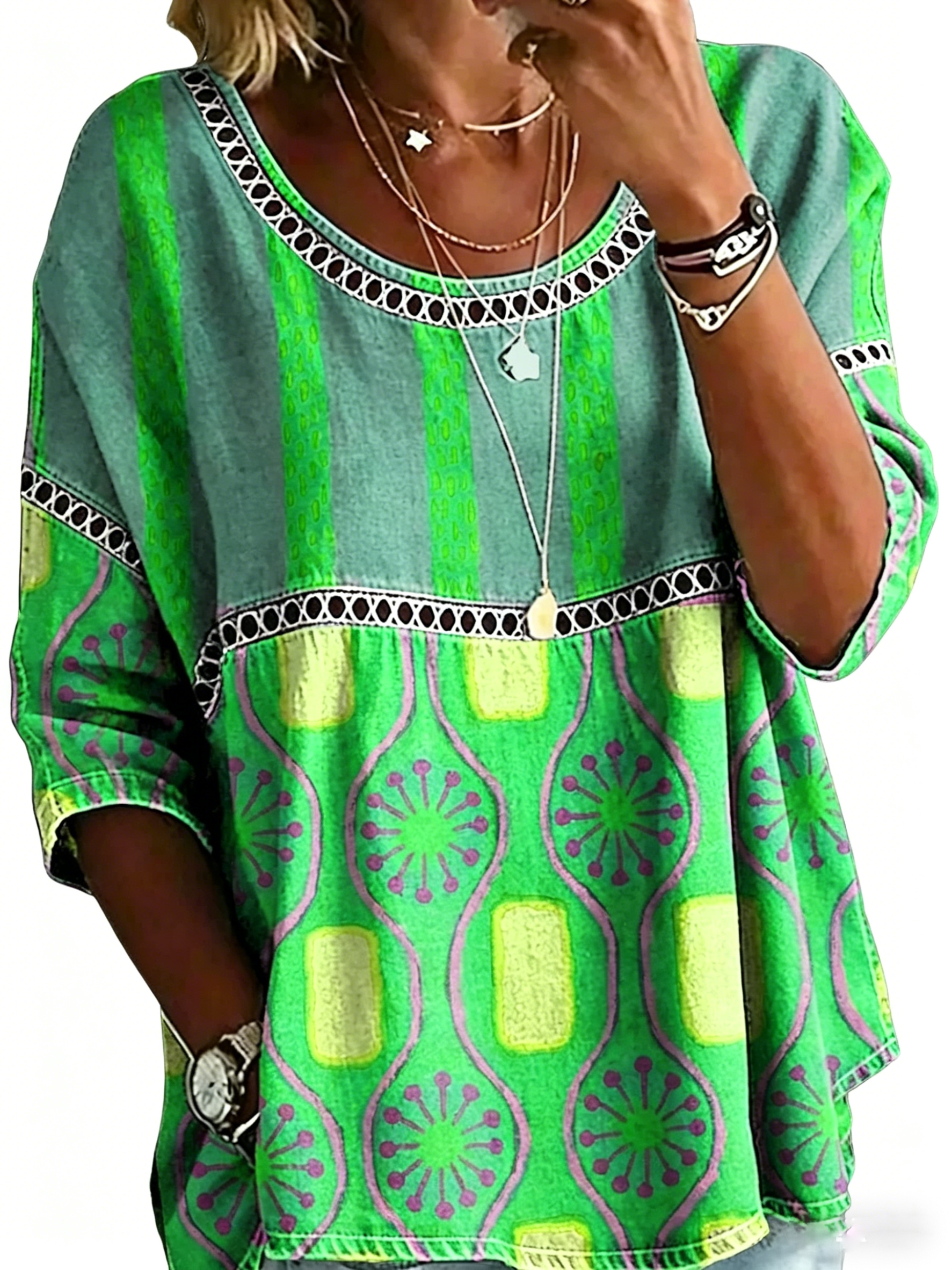Blouse décontractée vintage pour femme, imprimé abstrait et coupe ample