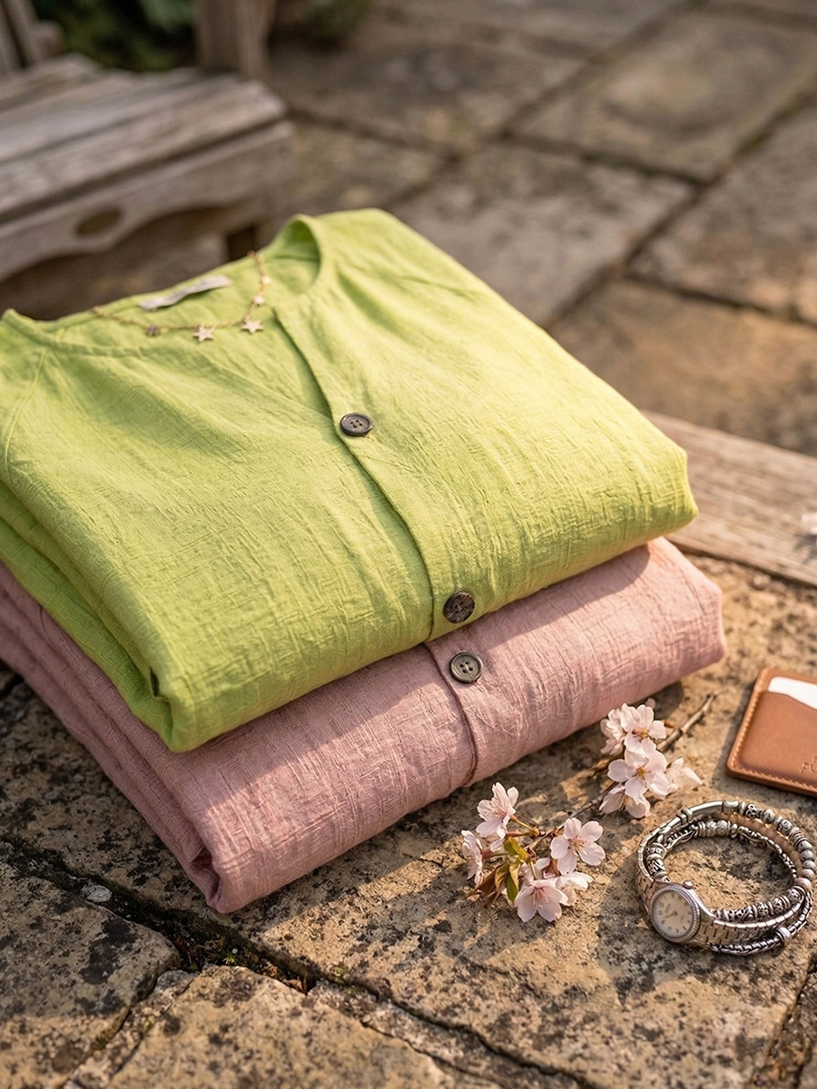 Nouveautés🔥 Blouse femme en coton lin à col Claudine et manches chauve-souris