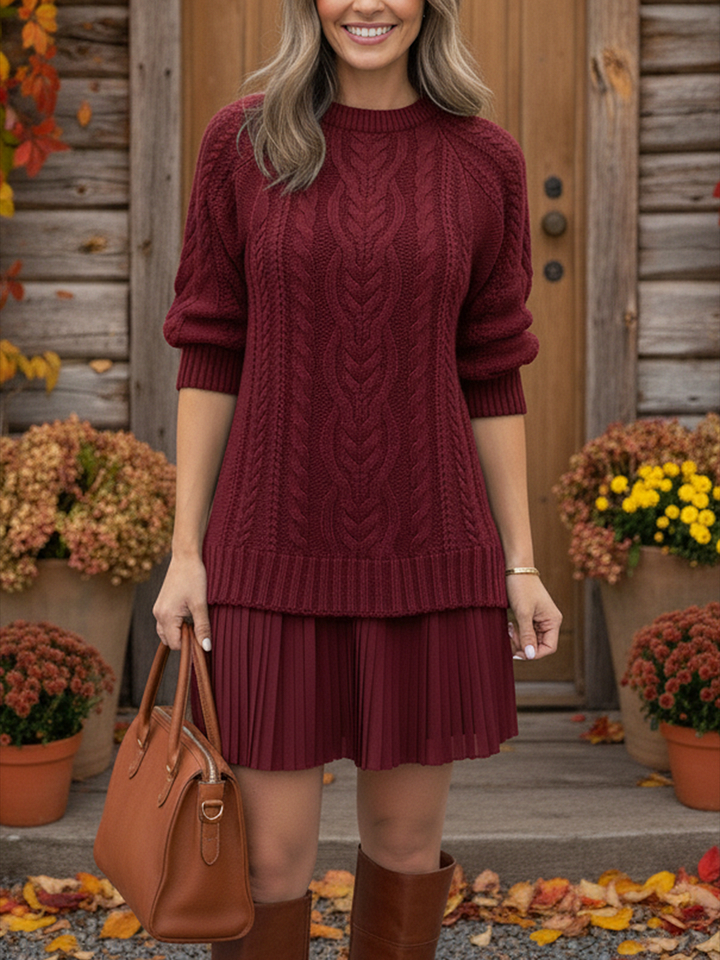 🔥 Nouveauté – Robe en laine côtelée, col rond, maille serrée
