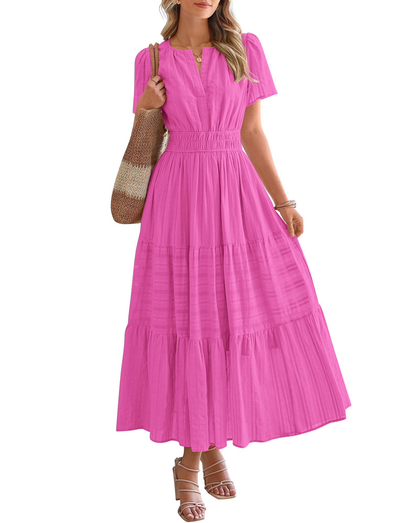 Robe midi coton-lin – Col V, volants superposés, coupe femme