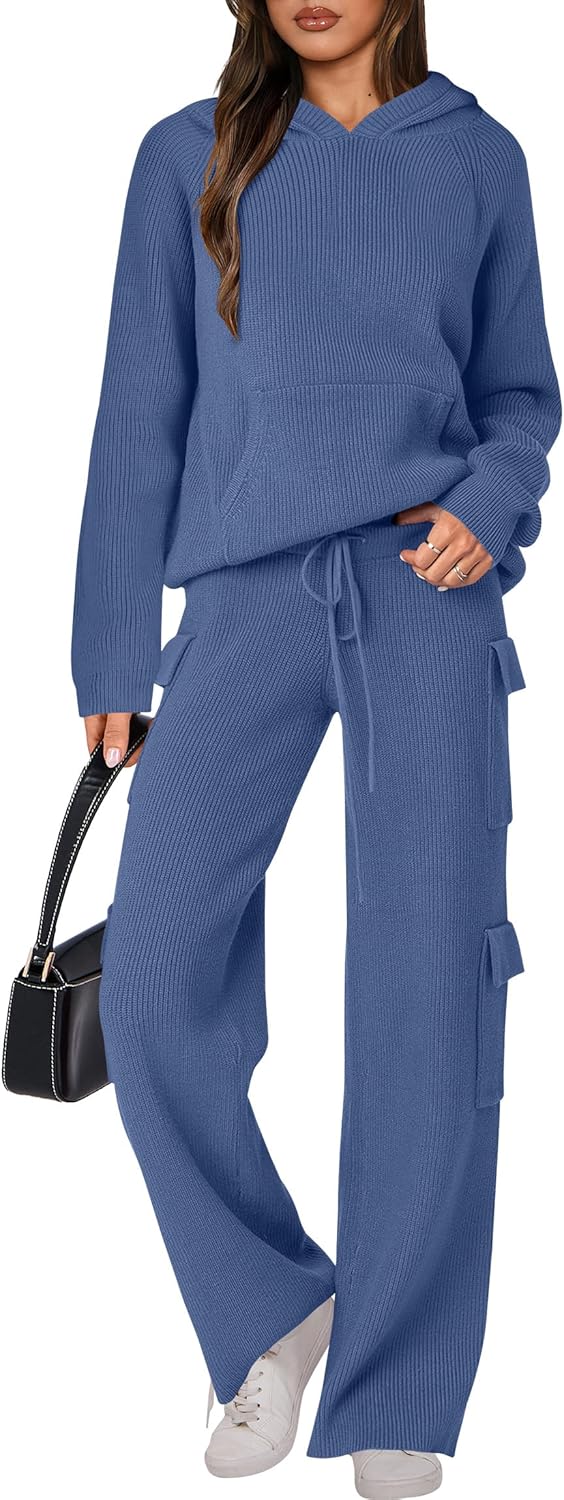🎄 LIQUIDATION NOËL 🔥 Ensemble 2 pièces – Sweat à capuche tricoté et pantalon droit