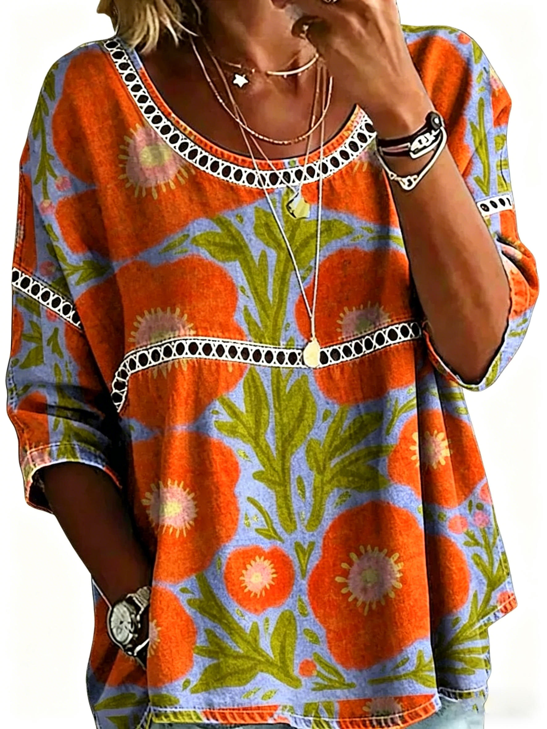 Blouse décontractée vintage pour femme, imprimé abstrait et coupe ample
