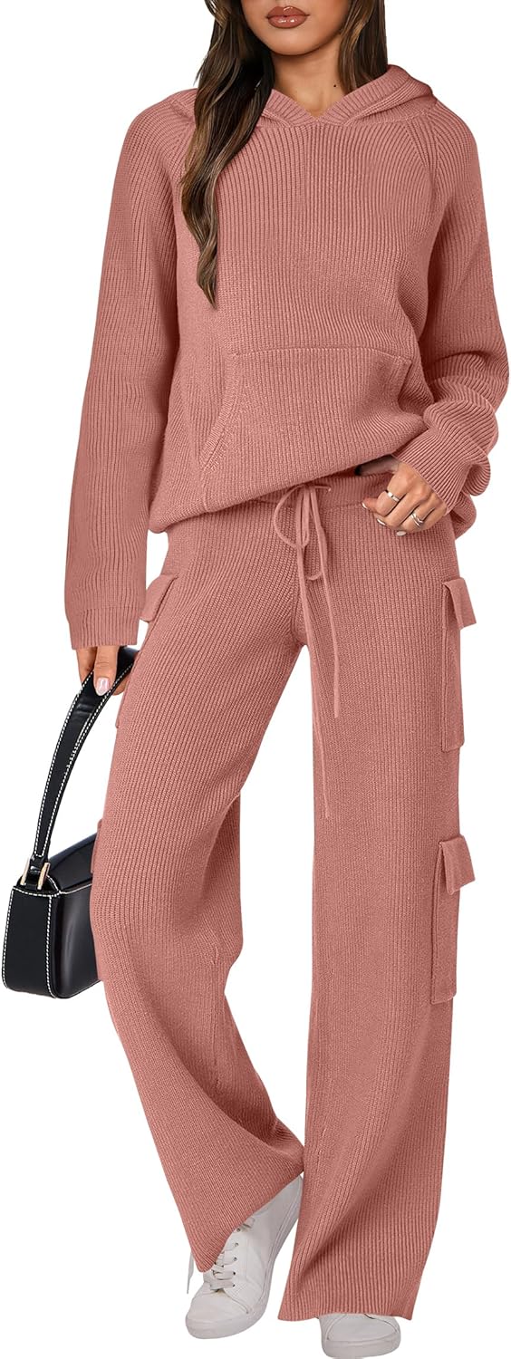 🎄 LIQUIDATION NOËL 🔥 Ensemble 2 pièces – Sweat à capuche tricoté et pantalon droit