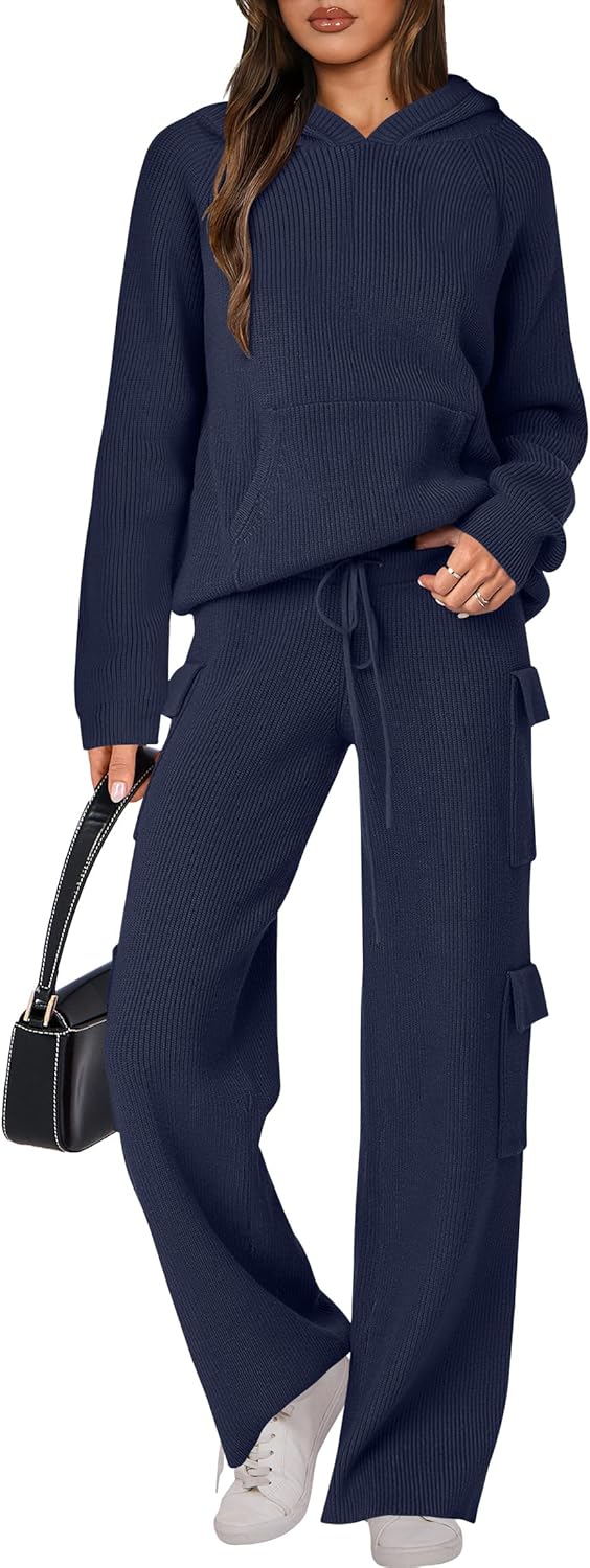 🎄 LIQUIDATION NOËL 🔥 Ensemble 2 pièces – Sweat à capuche tricoté et pantalon droit