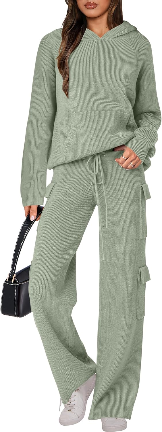🎄 LIQUIDATION NOËL 🔥 Ensemble 2 pièces – Sweat à capuche tricoté et pantalon droit