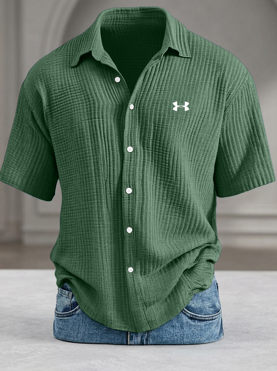 Chemise homme coupe ample – Manches courtes, coton pur, texture fraîche au toucher