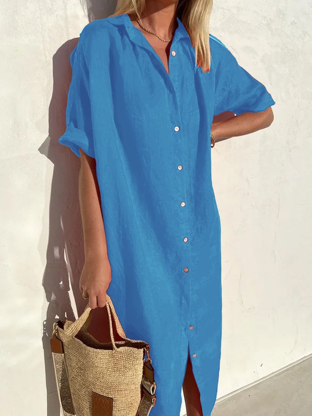 ❤️ Fête des Mères – Robe chemise en lin, boutonnée, coupe femme