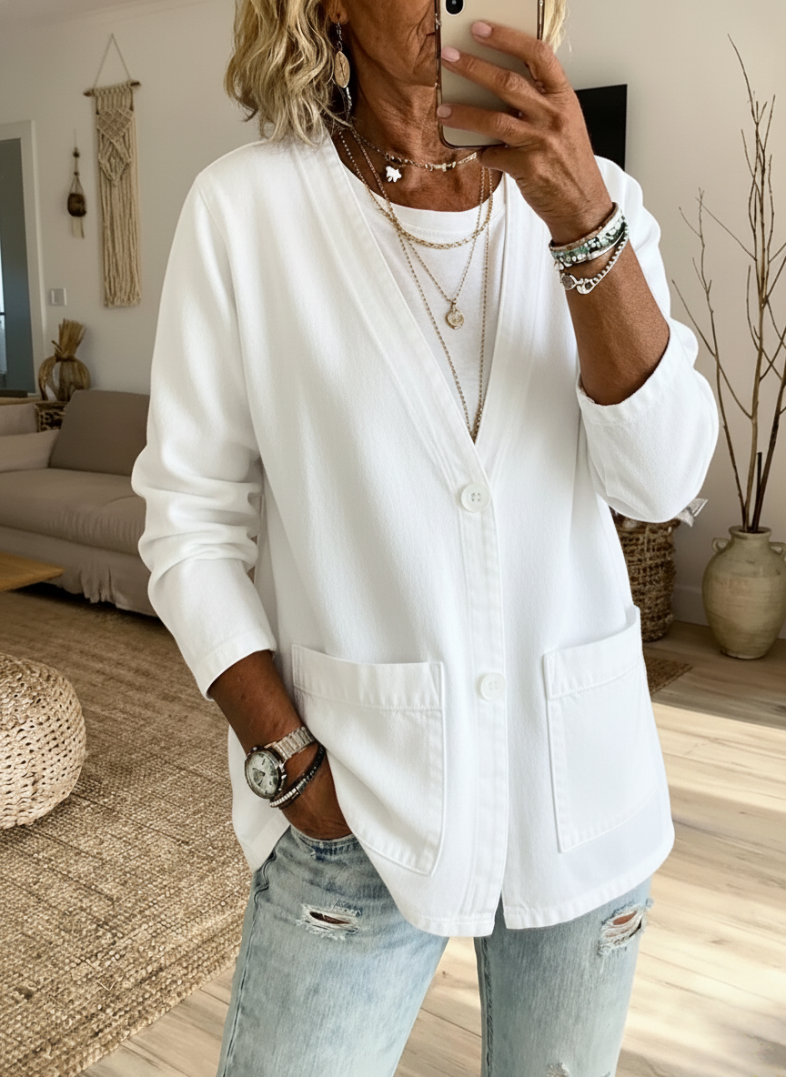 Veste denim lavé – Col V, coupe relax