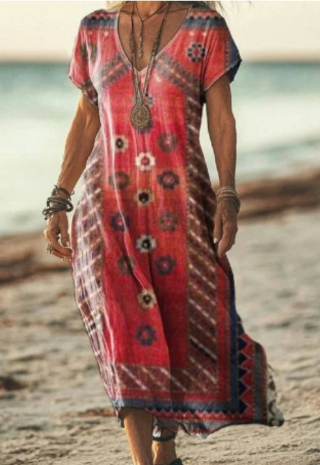 Robe décontractée femme à manches courtes, imprimé floral printanier et col V
