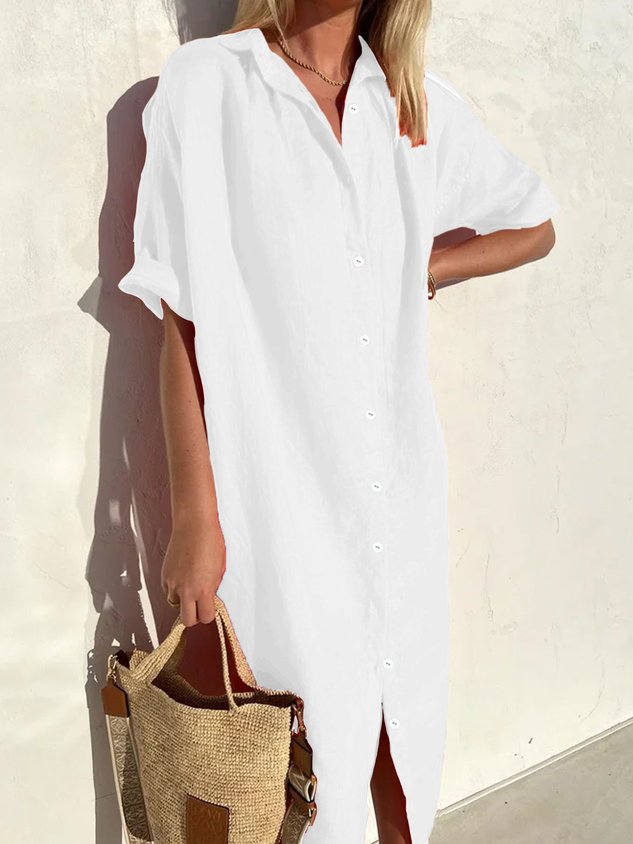 ❤️ Fête des Mères – Robe chemise en lin, boutonnée, coupe femme