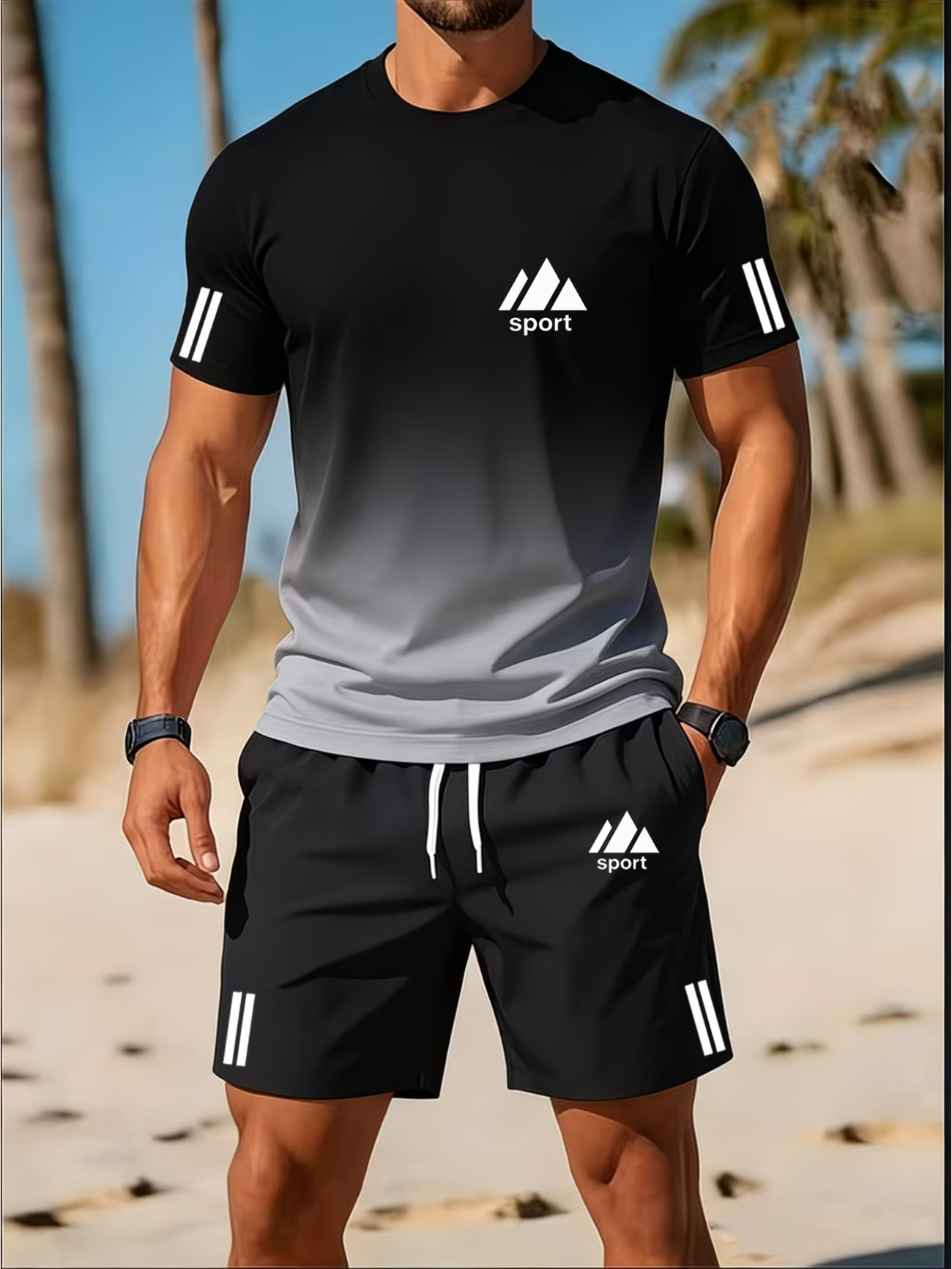 ⏰ Dernière journée : -50 % 🔥 Ensemble sport homme – T-shirt dégradé + short été