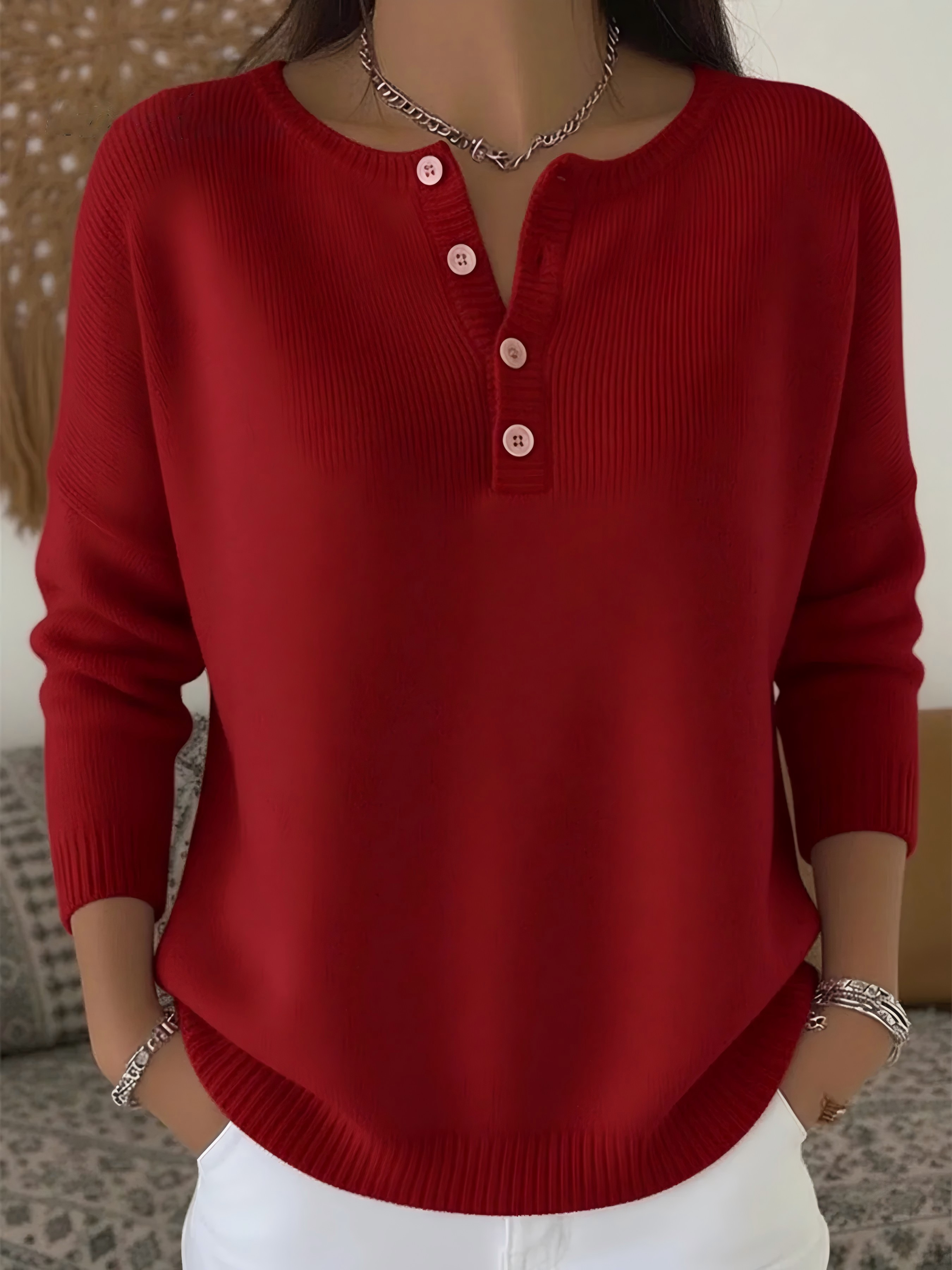 🔥 Soldes déstockage : Pull femme doux uni à col Henley