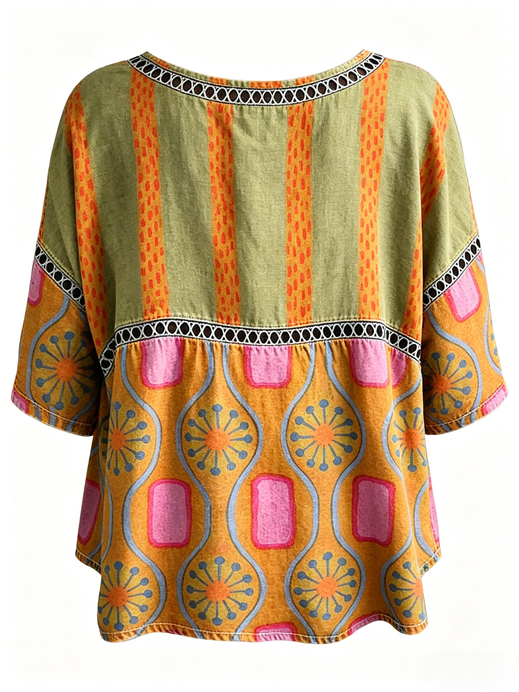 Blouse décontractée vintage pour femme, imprimé abstrait et coupe ample