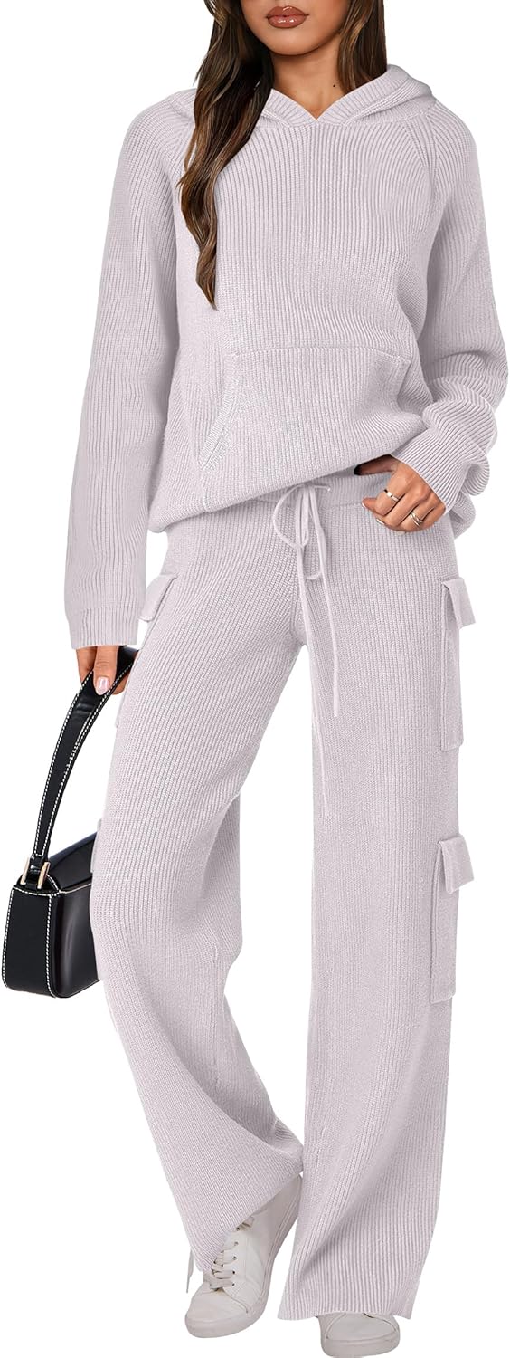 🎄 LIQUIDATION NOËL 🔥 Ensemble 2 pièces – Sweat à capuche tricoté et pantalon droit