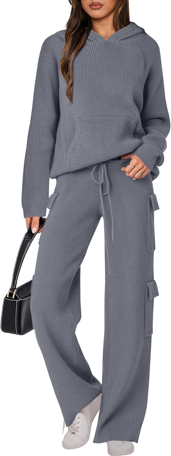 🎄 LIQUIDATION NOËL 🔥 Ensemble 2 pièces – Sweat à capuche tricoté et pantalon droit